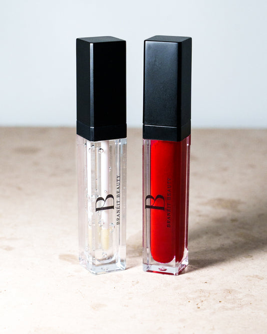 lip gloss with led light feature and mirror tinted and clear red